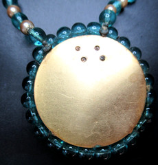Beautiful Blue Glass Faux Pearl Medallion Vintage Necklace