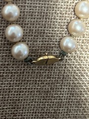 Vintage 90s MONET Signed classic Simulated pearl Necklace VTG 23” ~5mm Gold Tone