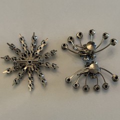 Vintage Rhinestone Brooch Earring Set Snowflake Starburst Light Blue Screw Back