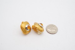 Vintage Clip On Earrings Gold Tone Orange Rhinestone