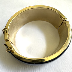 Vintage Navy Blue & Gold-Tone 1-Inch Thick Hinged Bangle Bracelet with Safety Ch