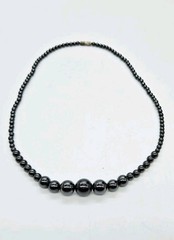 Hematite Beaded Graduated Necklace Black Ball Vintage Couture Silver tone 17.5″