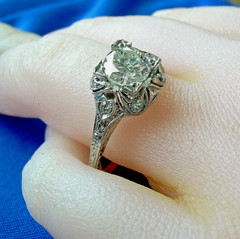 Original EARTH MINED DIAMOND Deco Engagement Statement Ring PLATINUM Solitaire 7