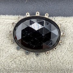 Vintage Rhinestone Brooch Black Silver Tone READ