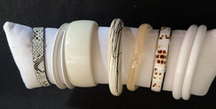 * Bracelets Lot of 9 Bangles White Wood Leather Metal Plastic Retro