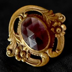 Antique Edwardian Brooch Purple Glass Art Nouveau Gilded Brass Pin