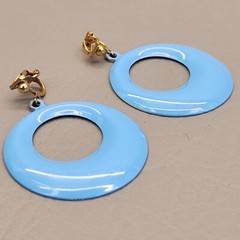 Vintage Hoop Clip Earrings Blue Enamel Dangles 1968