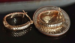 14k yellow gold earrings 0.68″ diamond cut hoop vintage handmade 1.15gr N2906