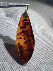 Vintage Large Amber Pendant 14g Freeform Shape Marked Bail Marked 333 8K Gold