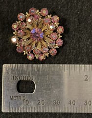 1950s – 1960s Pink Aurora Borealis multi-layered Vintage Rhinestone Brooch