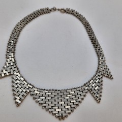 Jakob Bengel Germany Art Deco Chrome Necklace Brickwork Fashion Modernist 16.5″