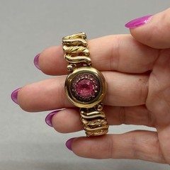 Carmen Gold Filled Sweetheart Bracelet Pink Rhinestones Retro DFB Co USA