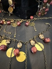 Red Orange Copper Gold Dangle Bib Necklace Bracelet Belt Vintage U Design Jewel