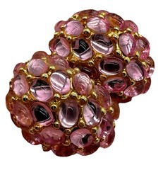 VTG SIGNED KJL KENNETH JAY LANE FAUX PINK JELLY BELLY CLIP ON EARRINGS NICE!