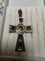 Swarovski Vintage Multi-Color Bronze Cross Pendant 3″ Lrg Detailed Bail one Chip