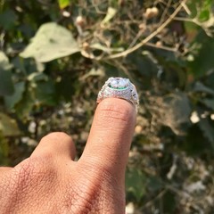 Art Deco Style Lab Created Diamond & Emerald Engagement Ring 14K White Gold FN