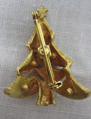 3 CHRISTMAS BROOCHES TREES + SLEIGH with RHINESTONES ~ SIGNED ROMAN & OTHERS
