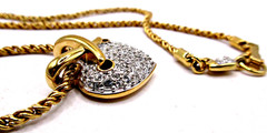 Vintage Signed Swarovski Puffy Heart Necklace Clear Crystal X Cluster Rope Chain