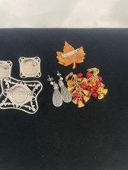 VTG Jewelry Lot AVON Maple Leaf Brooch Bell Earrings 2000 Watch Bar Brooch +MORE