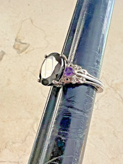 Lovely Chuck Clemency STS Sterling 925 Amethyst & Black Stone Ring Size 5.25