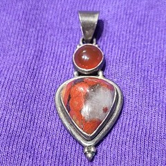 Vintage Sterling Silver Jasper Agate Stone Pendant
