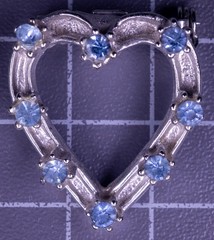 Vintage Heart Brooch Pin Silver Tone 24mm Blue Rhinestone Love Jewelry