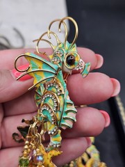 VERY RARE! Vintage Retired Lunch At The Ritz SEAHORSE EARRINGS 5″ Hand painted