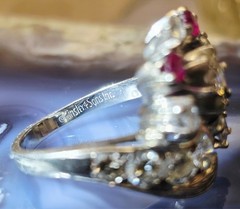 Vintage GOTHIC Kinsley & Sons Inc. 14K White Gold Diamond Ruby Ring 1940s Rare
