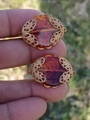 Unique MIRIAM HASKELL Parure Earrings+ 54″Necklace Tortoise & Brass Filigree