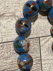 Vintage Cloisonne Bead Necklace Chinese Export Blue Pink Red Flower Beaded 25”
