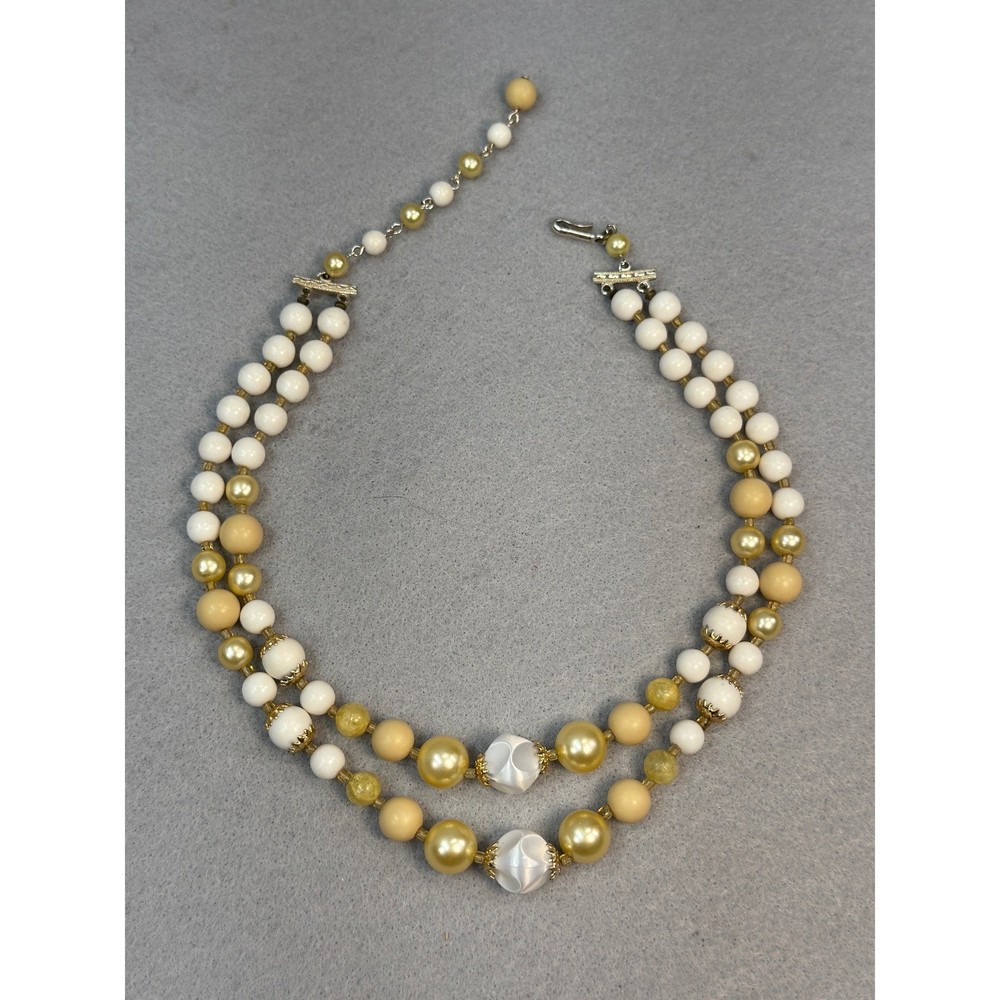 Vintage Old Money Japan Faux Pearl Gold Bead Multi Strand Collar Necklace Bridal