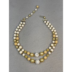 Vintage Old Money Japan Faux Pearl Gold Bead Multi Strand Collar Necklace Bridal