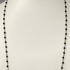 Designer Glass Bead Necklace R&R Coin Charm Chain Links Black Facet Retro 28″