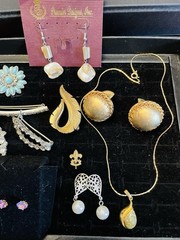 Jewelry Lot Ronte Diamond Dust Necklace Rhinestone Brooch Earrings 17 Pcs Vntg