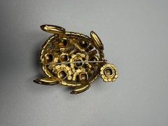 Brooch Turtle Figural Red Rivoli & Clear AB Rhinestone Large 2.25″ Vintage 1960s