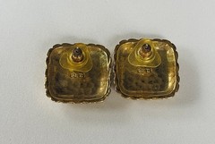 Vintage LCI Gold-tone Black Square shape Pierced Earrings