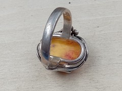 Artisan Made Sterling Silver Egg Yolk Amber Cabochon Ring S11.75 & 9.5 grams