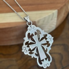 Vintage Taxco Lucho Pendant Necklace 24 Inch Christian Cross 925 Sterling 29.9g