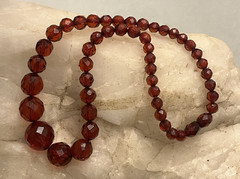 Vintage, Art Deco, Cherry Amber, Faceted Bakelite 15″ Necklace-Simi Tested