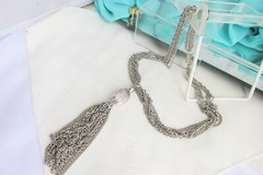 Vintage Cable & Curb Chains 5.5″ Tassel Pendant Necklace Silver Plate Onion Bead