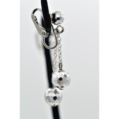 Vintage Crystal Clip On Earrings Silver Chain Disco Ball Chain Drop 1950s A23