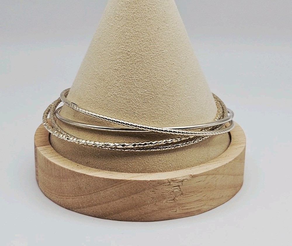 OTC Italy Sterling Silver Multi Textured Interlocked 4 Bangle Bracelet 8″