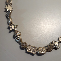 Vintage Silver‑Tone Mixed Motif Celestial Boho Bead Necklace Stars Hearts Suns