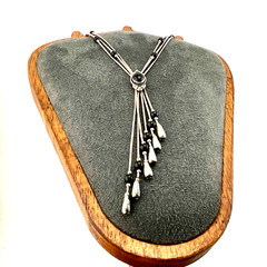 Vintage 925 Sterling Silver & Onyx Southwestern Lariat Necklace Liquid Silver
