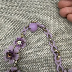 Vintage Necklace Acrylic Purple Flowers Rhinestone Centers 15 Inches READ
