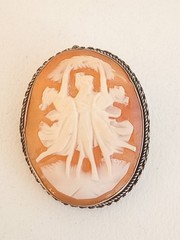 Vintage antique carved shell cameo pin brooch pendant 800 silver Three Graces