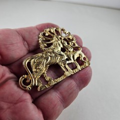 800 Silver Lion Brooch Gold Vermeil Italy [8123]