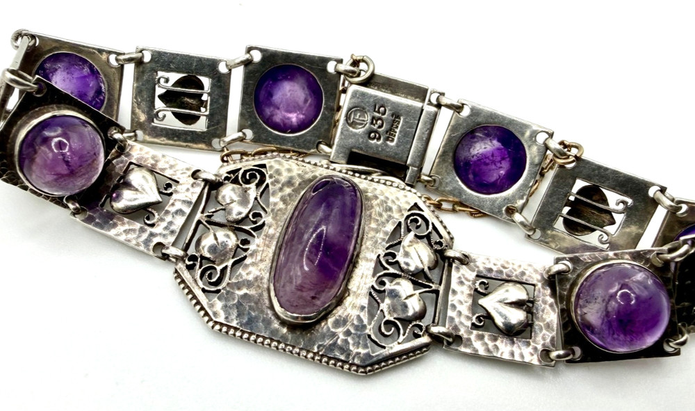 Antique Arts & Crafts 1908-1910 THEODOR FAHRNER Amethyst 935 Sterling Bracelet