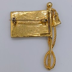 Vintage American Flag Brooch Pin 4th Of July Rhinestone USA Gold Tassel