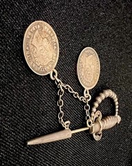 Antique c1900 Sterling Silver Sword Brooch Victorian Canadian Coins 2-1/4” 6.3g